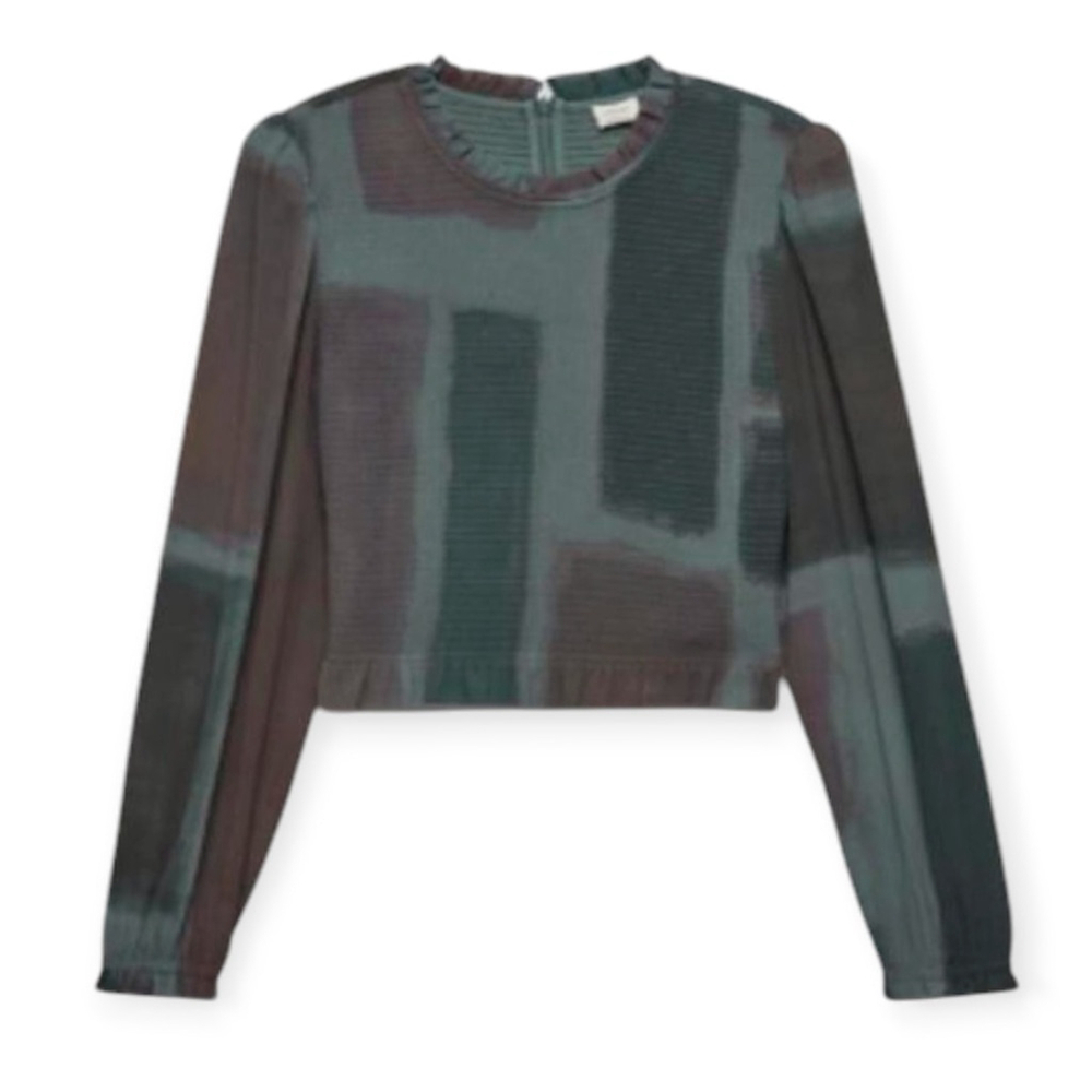 Aritzia Wilfred Tempest Blouse Navy & Green Abstract SZ small